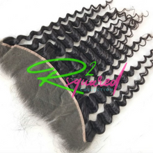 Load image into Gallery viewer, Rsquared² Collection is the perfect place to but HD Lace Frontals that protect your natural hair from heat damage, over-processing, and stress. Our HD Lace Frontals give a realistic hairline that nurtures natural hair to grow, while you try different colors and styles easily. Our HD lace frontals go hand-in-hand with our luxury virgin hair bundles. HD lace frontals come in a transparent hue that typically appears invisible on all skin tones. Pictured in our Deep Wave hair texture.