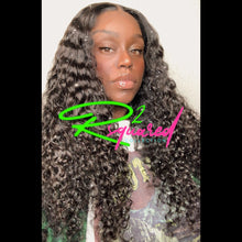 Load image into Gallery viewer, Our CEO is pictured wearing 24 inches of our curly hair extensions (3 bundles of 24" + 4x4 Transparent Lace Closure, made into a custom wig). Deep Wave Curly hair extensions give a natural curly look when dried, can give an afro look when combed out, and a sleek straight look when pressed with hot tools.