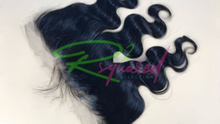 Load image into Gallery viewer, Rsquared² Collection is the perfect place to but HD Lace Frontals that protect your natural hair from heat damage, over-processing, and stress. Our HD Lace Frontals give a realistic hairline that nurtures natural hair to grow, while you try different colors and styles easily. Our HD lace frontals go hand-in-hand with our luxury virgin hair bundles. HD lace frontals come in a transparent hue that typically appears invisible on all skin tones. Pictured in our Body Wave hair texture.
